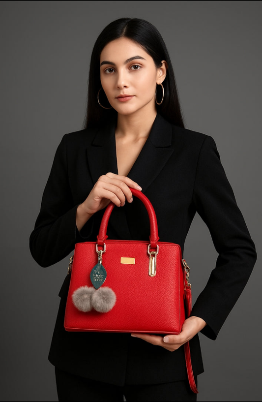 Zyara Elegant Red Handbag – Premium Designer Tote with Charm Accessory