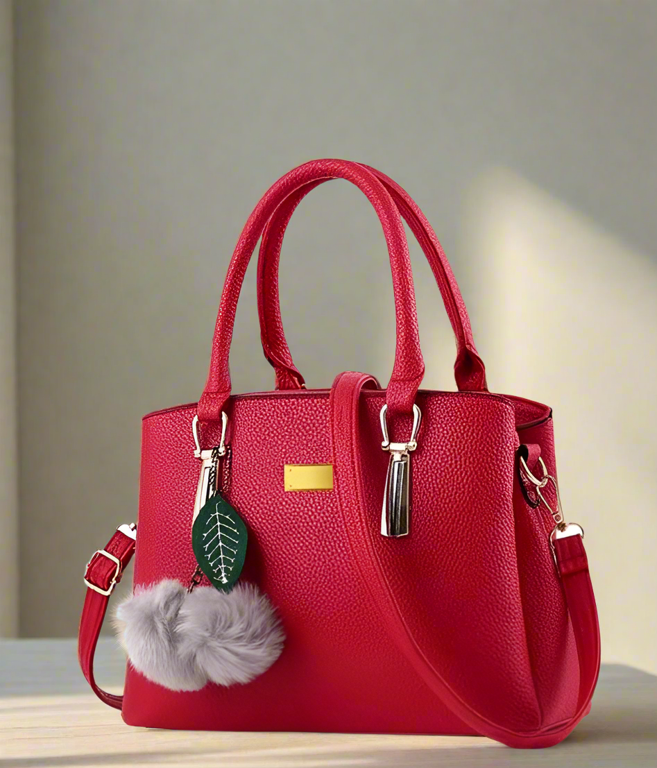 Zyara Elegant Red Handbag – Premium Designer Tote with Charm Accessory